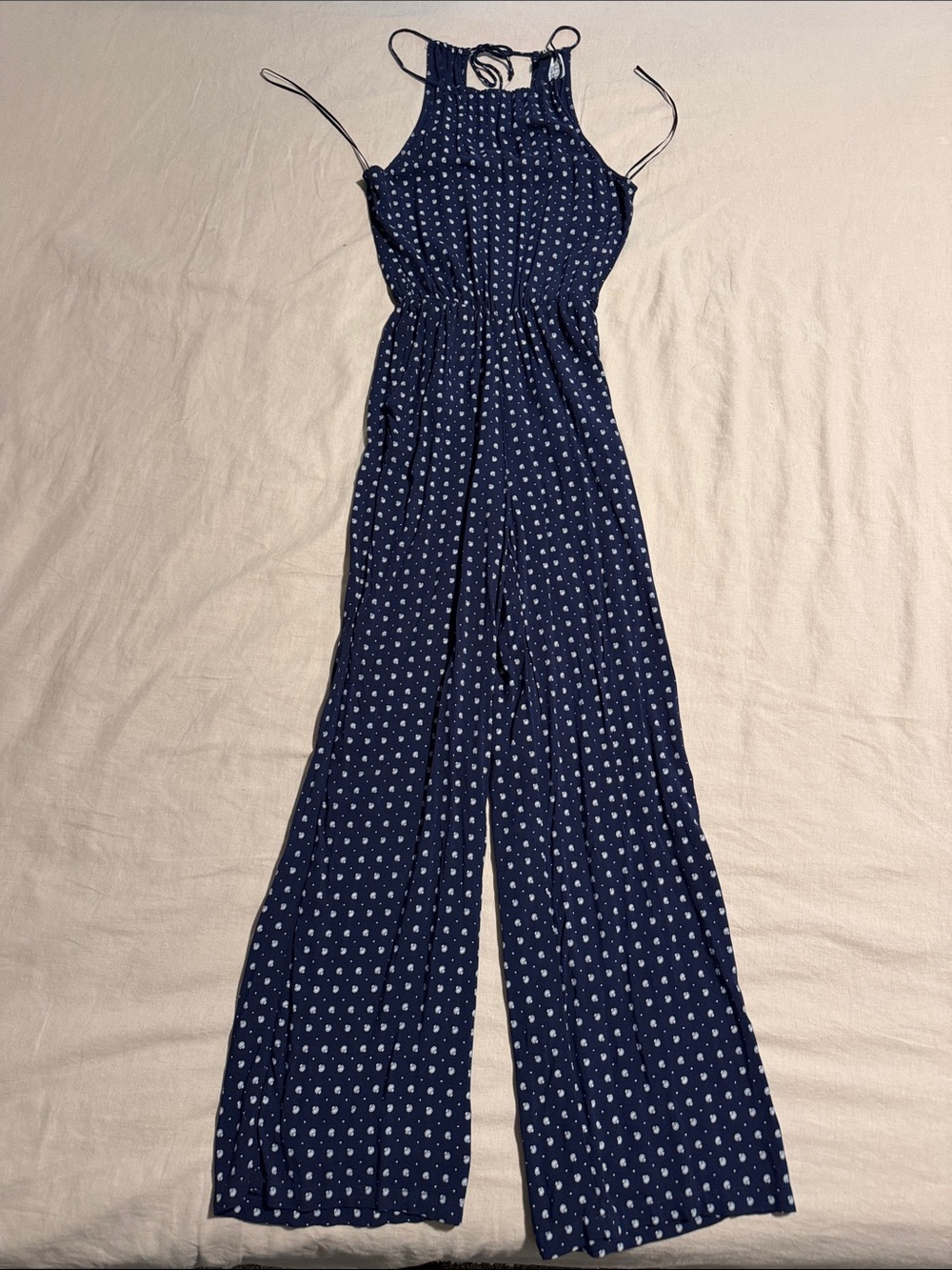 Divided Navy Printed Halter-Style Jumpsuit